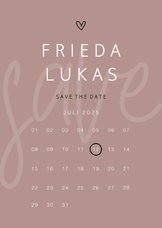Minimalistische Save-the-Date-Karte mit Kalender und Herz