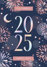 Moderne Neujahrskarte 2025 Mond & Feuerwerk
