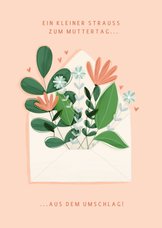 Muttertagskarte Blumen aus dem Umschlag