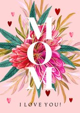 Muttertagskarte 'MOM' Blumen & Herzen