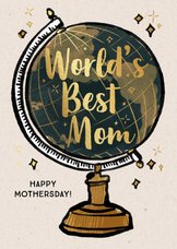 Muttertagskarte 'World's best mom' Weltkugel & Goldlook