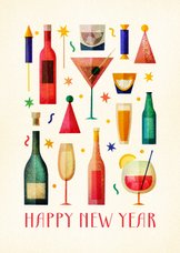 Neujahrskarte bunte Gläser 'Happy New Year'