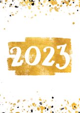 Neujahrskarte goldene Fläche mit 2023 und Konfetti