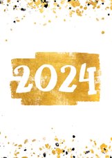 Neujahrskarte goldene Fläche mit 2024 und Konfetti