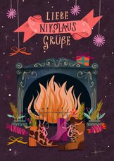 Nikolaus-Grußkarte Kaminfeuer