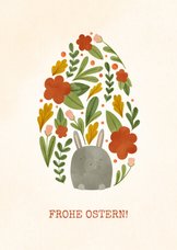 Ostergrußkarte Osterei aus Blumen mit Hase
