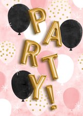 Partyeinladung mit Folienballons in Gold