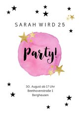Partyeinladung mit rosa Wasserfarbe & Sternen