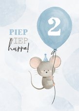 'Piep piep hurra' blaue Geburtstagskarte mit Maus