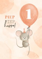 'Piep piep hurra' orangene Geburtstagskarte mit Maus