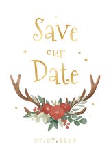 Save-our-Date-Karte Hochzeit Tracht, Blumen & Geweih