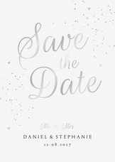 Save-the-Date-Hochzeitskarte Silberschrift