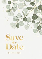 Save-The-Date-Karte Eukalyptuszweige & Gold