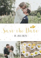 Save-the-Date-Karte Hochzeit drei Fotos und Konfetti
