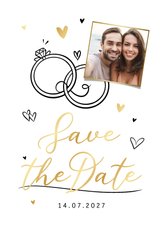 Save-the-Date-Karte Hochzeit Foto & Doodles Goldelemente