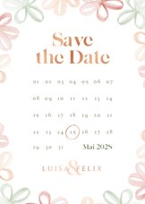 Save-the-Date-Karte Kalender, Frühlingsblumen & Kupferdruck