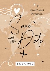 Save-the-Date-Karte Kraftpapier Weltreise
