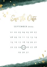 Save-the-Date-Karte zur Hochzeit mit Foto grün mit Kalender
