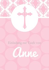 Taufeinladung klassisch rosa Kreuz Foto innen