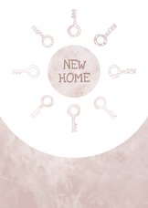 Umzugskarte 'new home' rosa mit Schlüsseln