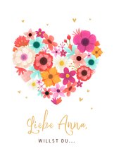 Valentinskarte mit Blumen und kleinen Herzen