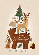 Weihnachts-Grußkarte Tiere im Wald