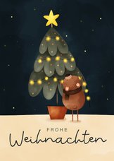 Weihnachtskarte Bär mit Weihnachtsbaum