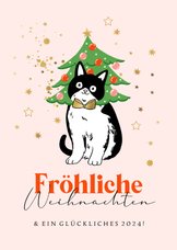 Weihnachtskarte Katze mit Weihnachtsbaum