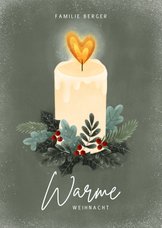 Weihnachtskarte Kerze mit Herz und Zweigen Foto innen