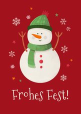 Weihnachtskarte lustiger Schneemann grüne Mütze