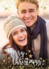 Weihnachtskarte mit eigenem Foto, Goldkonfetti und Sternen