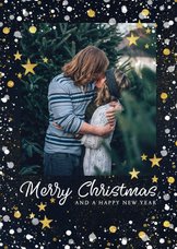 Weihnachtskarte mit großem Foto und Konfettischnee