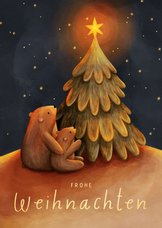 Weihnachtskarte zwei Bären mit Weihnachtsbaum