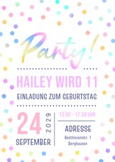 Weiße Partyeinladung bunte Konfetti Kindergburtstag