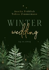 Winterhochzeit Einladungskarte Tannenbäume