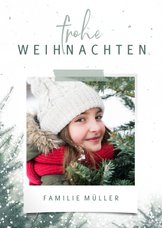 Winterliche Weihnachtskarte mit Foto und Tannenbaum