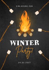 Winterparty Einladungskarte Lagerfeuer mit Marshmallows