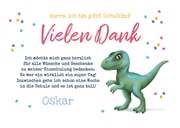 Danksagung 1. Schultag Fotos & Dino Raptor in Schultüte Rückseite
