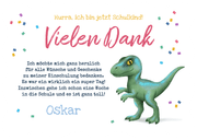 Danksagung 1. Schultag Fotos & Dino Raptor in Schultüte Rückseite