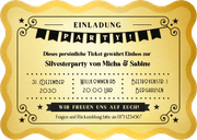Einladung Silvesterparty Goldenes Ticket Rückseite