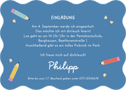 Einladungskarte Schulanfang Foto & Bleistift-Schrift Rückseite