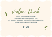 Foto-Danksagung Jugendweihe Vögel blau gestreift Rückseite