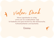 Foto-Danksagung Jugendweihe Vögel rosa gestreift Rückseite