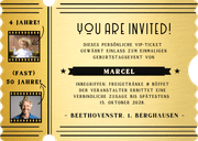 Geburtstagseinladung Ticket original Ticketform VIP schwarz Rückseite