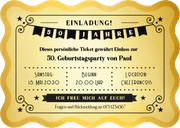 Geburtstagseinladung Wellenform Goldenes Ticket 50 Jahre Rückseite