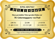 Geburtstagseinladung Wellenform Goldenes Ticket 50 Jahre Rückseite