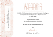 Hochzeitseinladung Ticket-Form rosa 'Destination Wedding' Rückseite