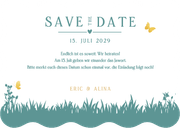 Save-the-Date Wellenkarte Paar Scherenschnitt Fahrrad Rückseite