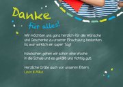 Dankeskarte Einladung grünblau Zwilling Schultafel & Foto 3