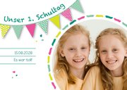 Dankeskarte Einladung grünrosa Zwilling Schultafel & Foto 2